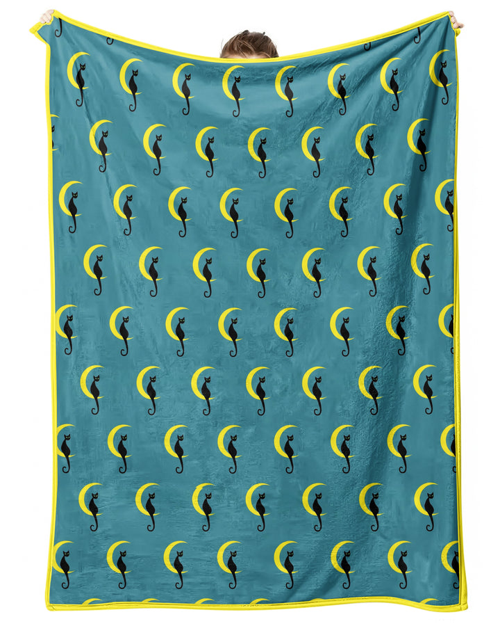 Black Cat Crescent Moon Celestial Night Bamboo Blanket