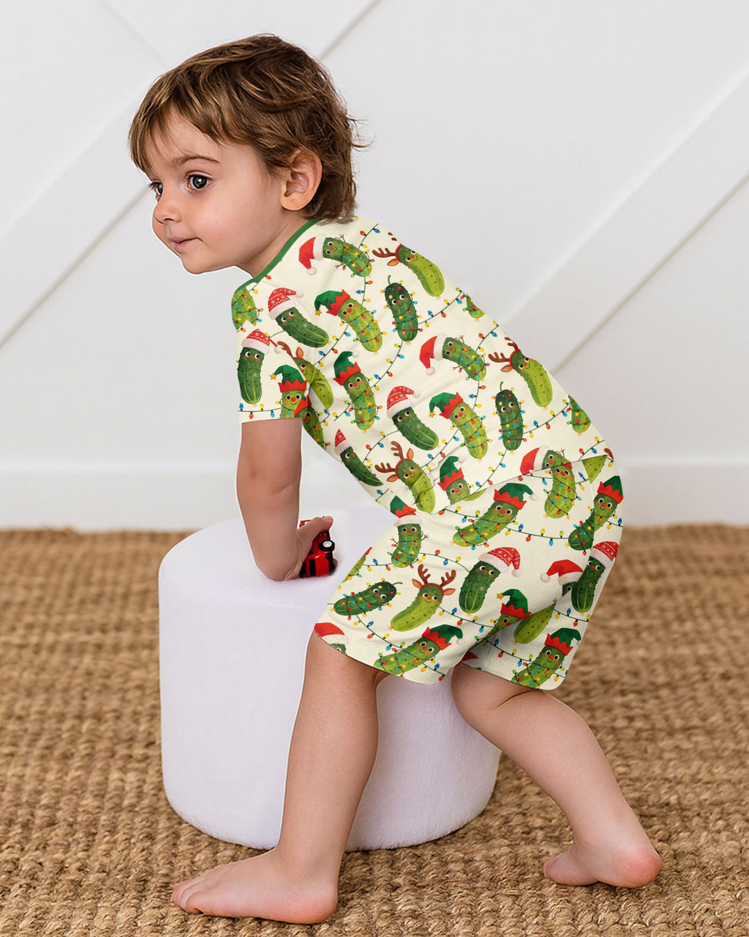 Cheerful Christmas Pickle Bamboo Two Piece Short Sleeve Shorts Pajama Set