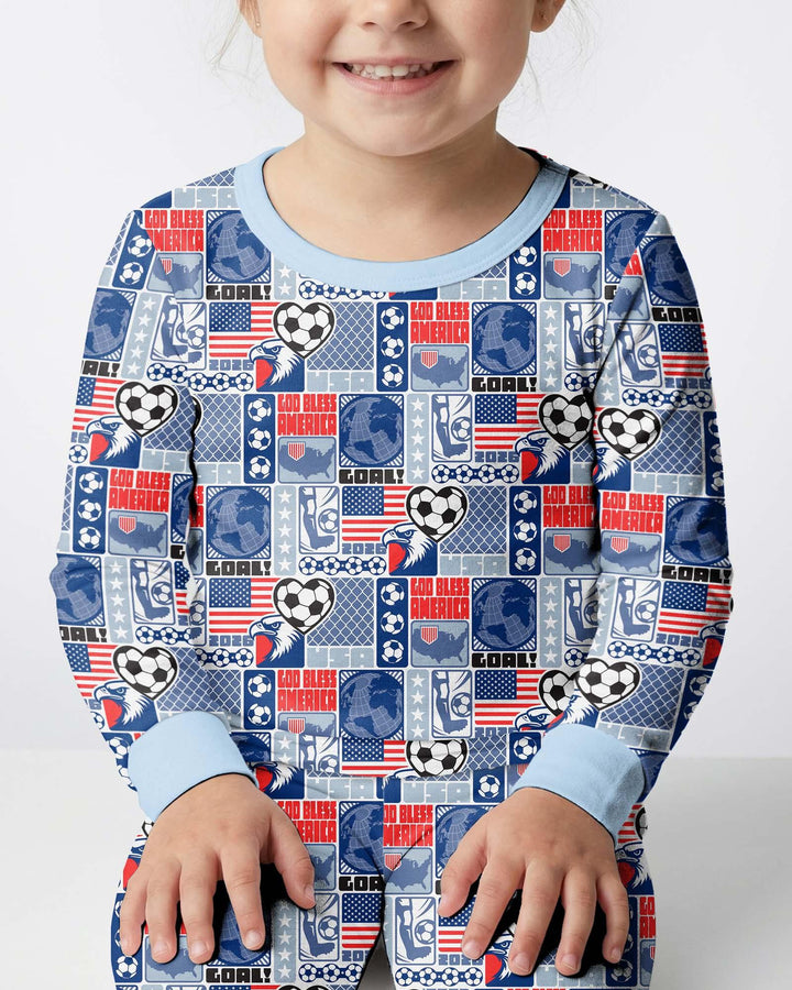 World Soccer God Bless America Bamboo Two Piece Long Sleeve Pajama Set