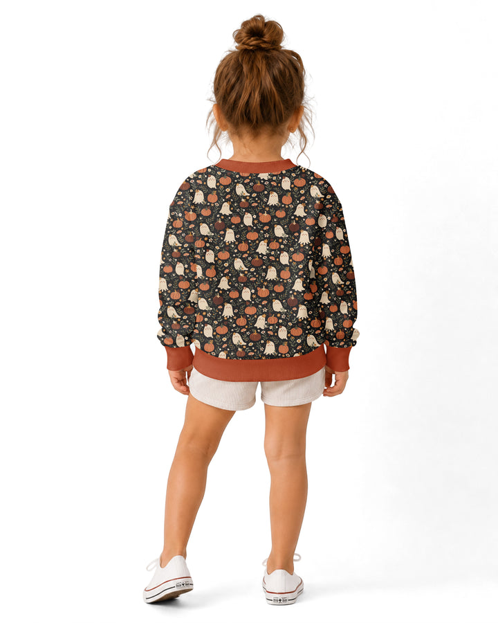 Ghost Pumpkin Harvest Floral Halloween Bamboo Crewneck Sweatshirt