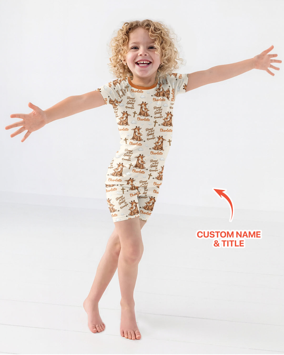 Custom Name Blessed By God Spoiled By Grandma Bamboo Two Piece Short Sleeve Shorts Pajama Set