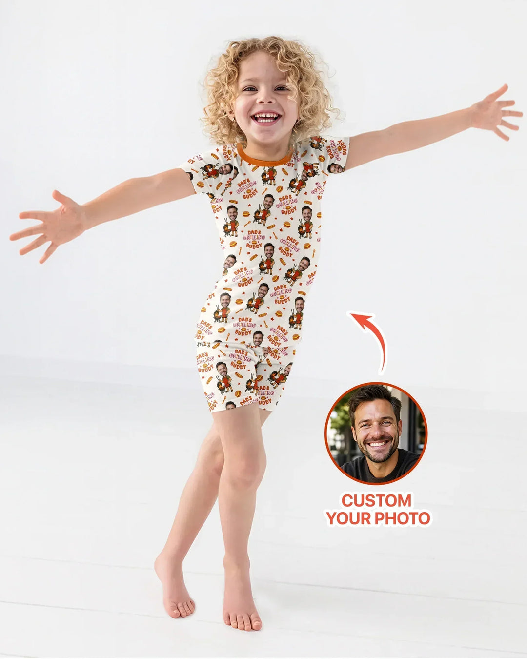 Custom Photo Dad's Grilling Buddy Family Matching Bamboo Two Piece Short Sleeve Shorts Pajama Set