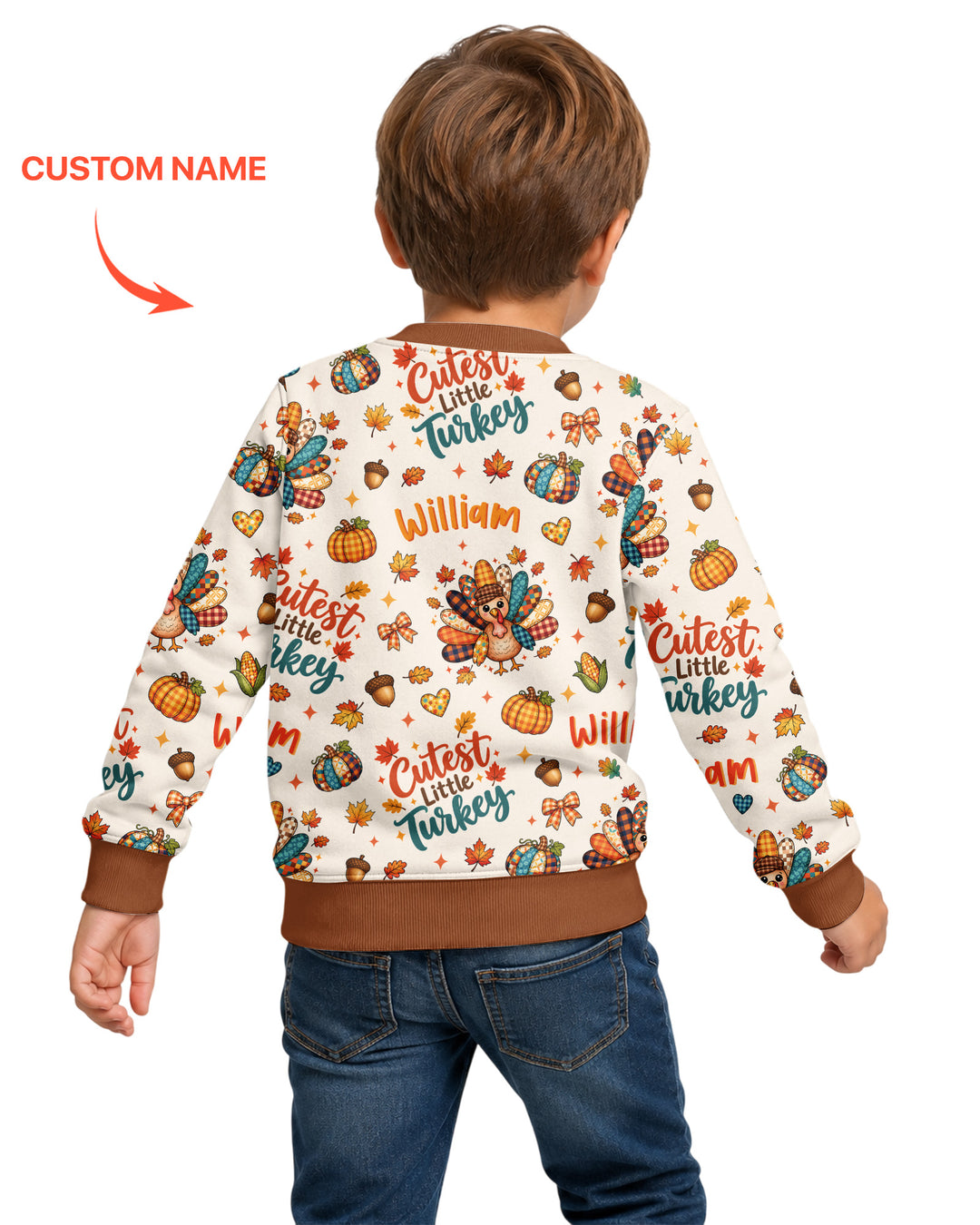 Custom Name Cutest Little Turkey Bamboo Crewneck Sweatshirt