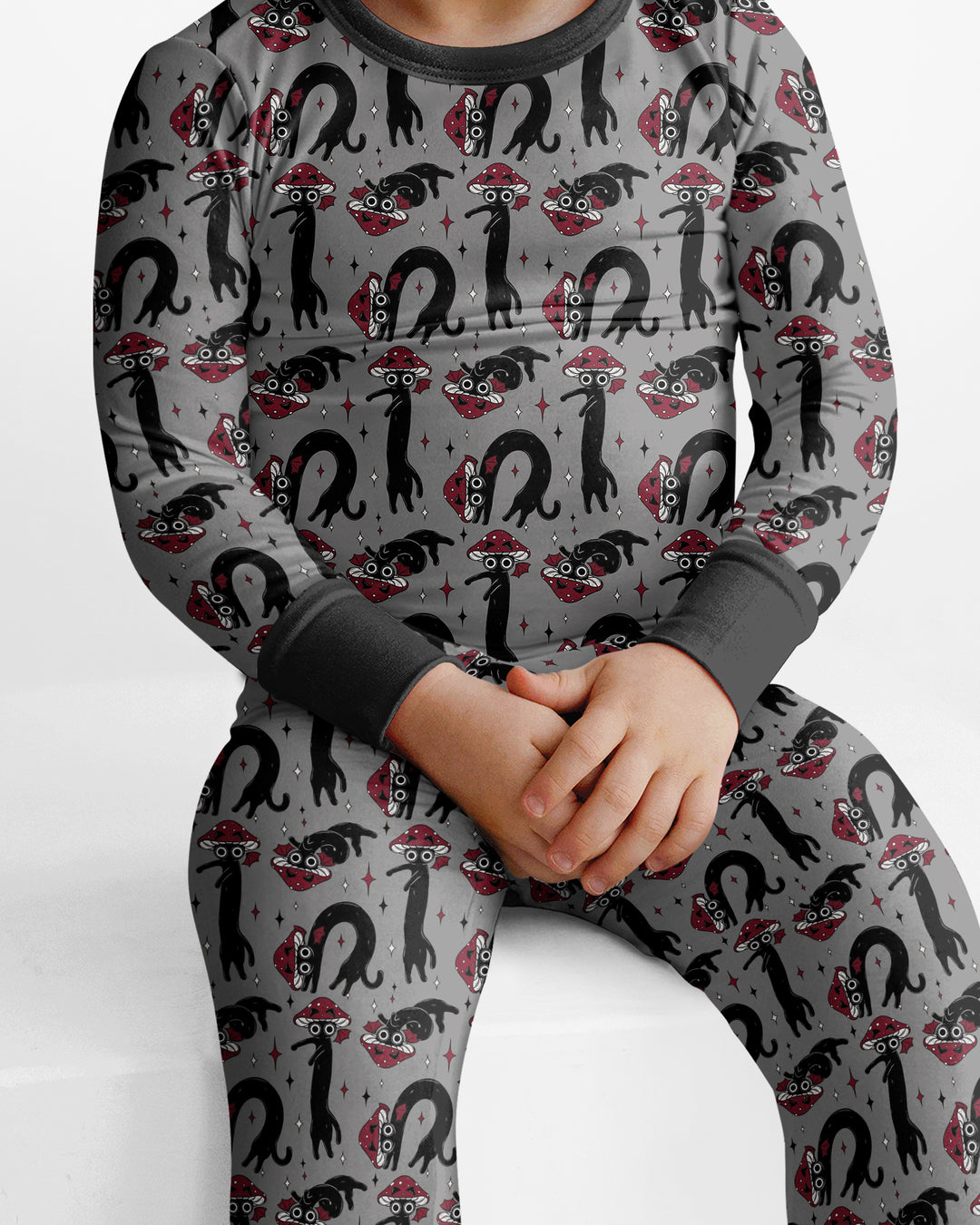 Mushroom Cat Mischief Bamboo Two Piece Long Sleeve Pajama Set