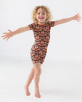 Spooky Owl Pumpkin Folk Floral Halloween Bamboo Two Piece Short Sleeve Shorts Pajama Set