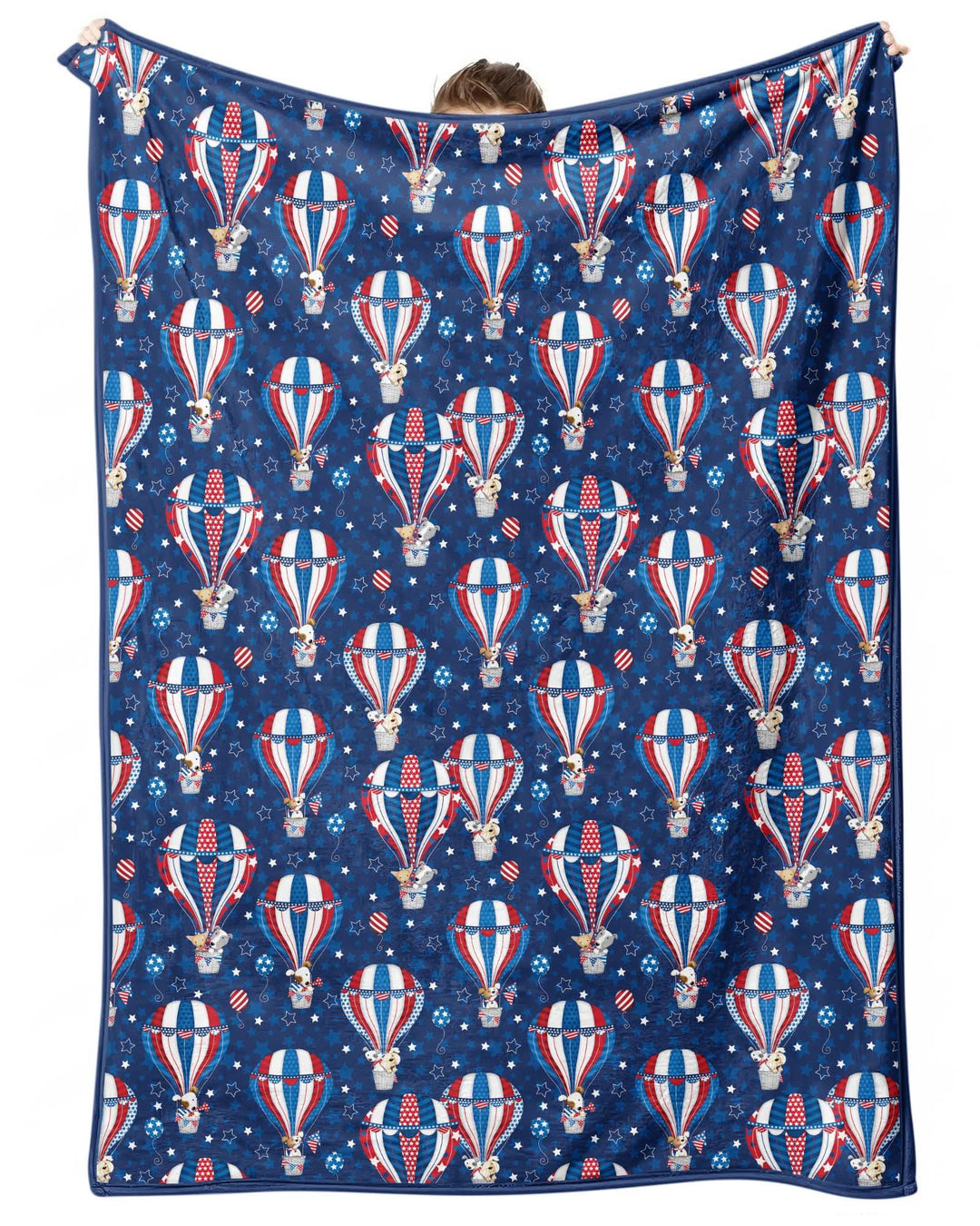 Patriotic Pups in Hot Air Balloons Family Matching Bamboo Blanket