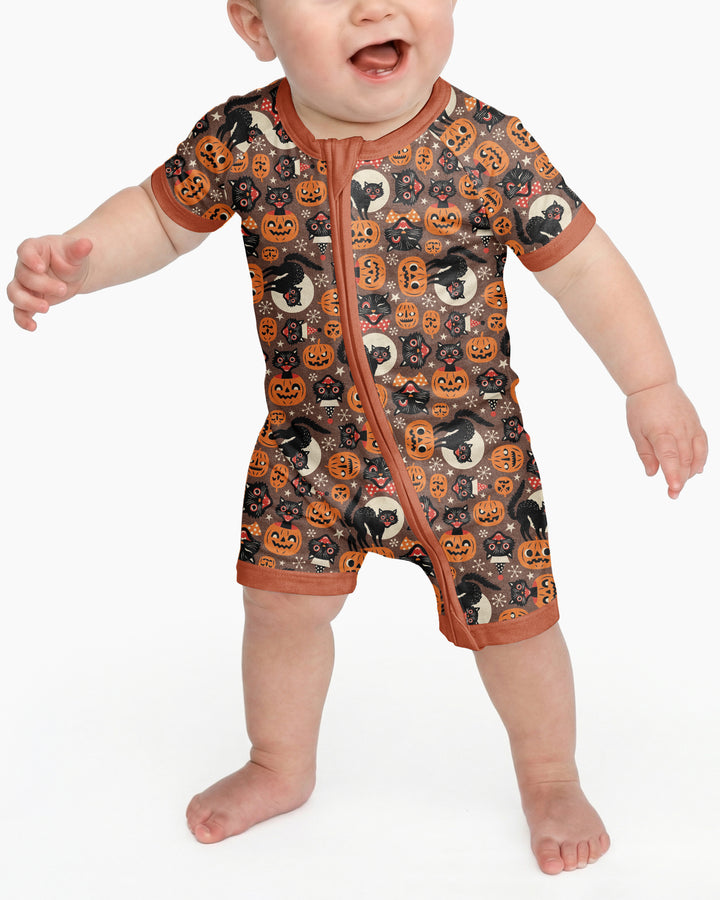 Vintage Halloween Black Cat Pumpkin Bamboo Shorty Zippy