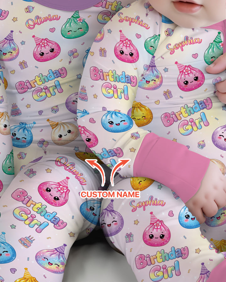 Custom Name Glitter Dumpling Birthday Girl Bamboo Convertible Zippy