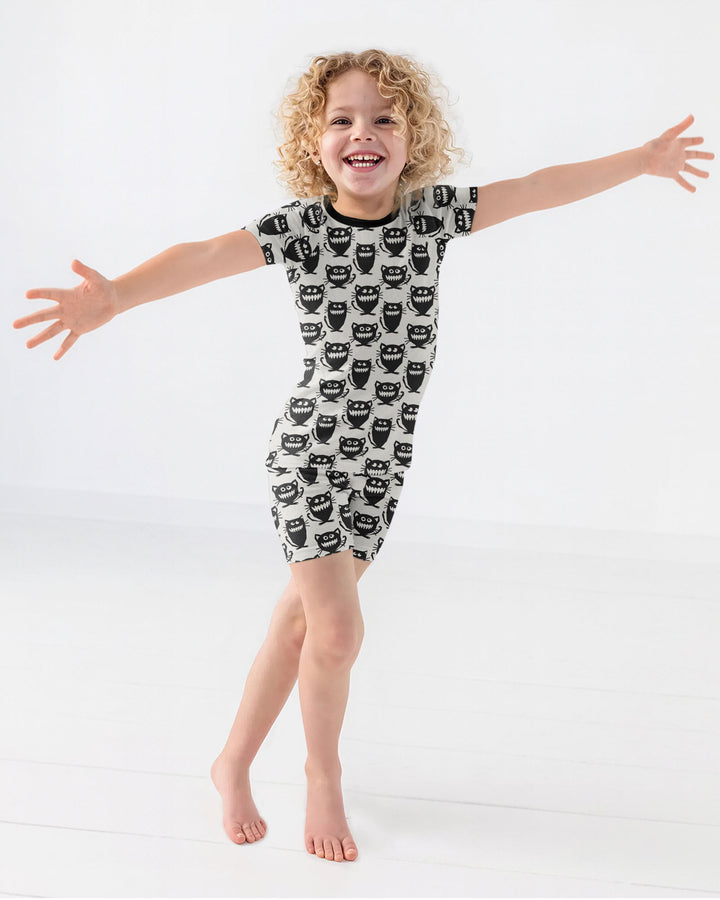 Halloween Monster Cats Bamboo Two Piece Short Sleeve Shorts Pajama Set