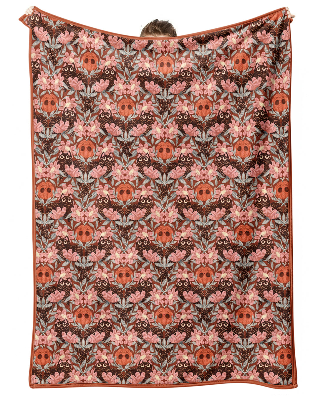 Spooky Owl Pumpkin Folk Floral Halloween Bamboo Blanket