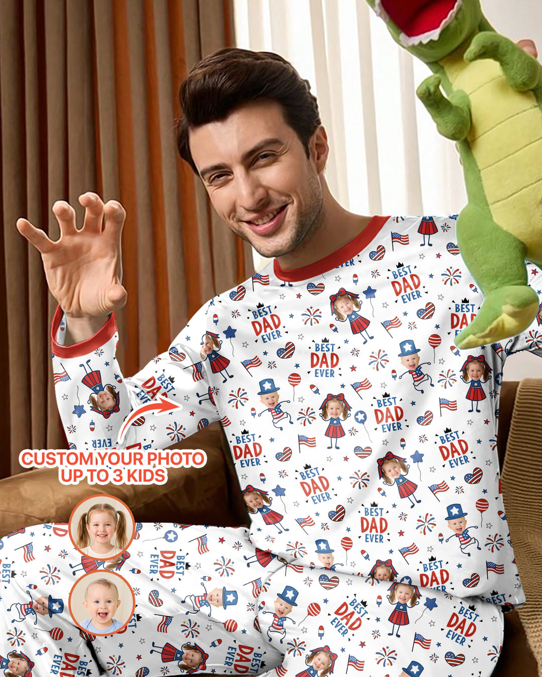 Custom Photo Best Patriotic Family Ever Bamboo Men's Pajama Set