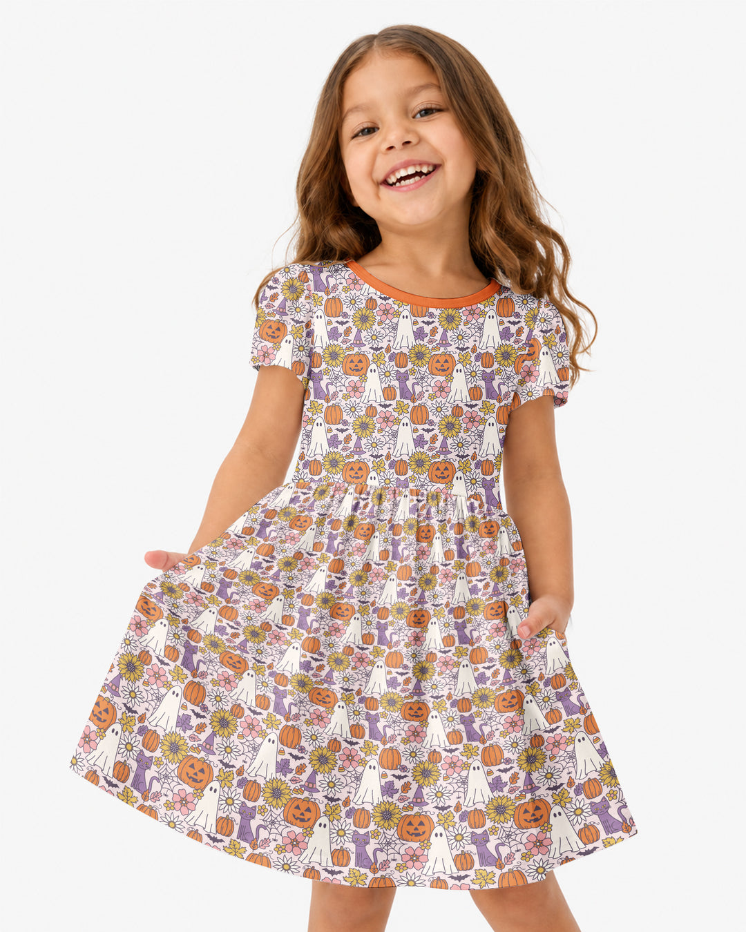 Ghost Pumpkin Fall Floral Halloween Bamboo Twirl Dress