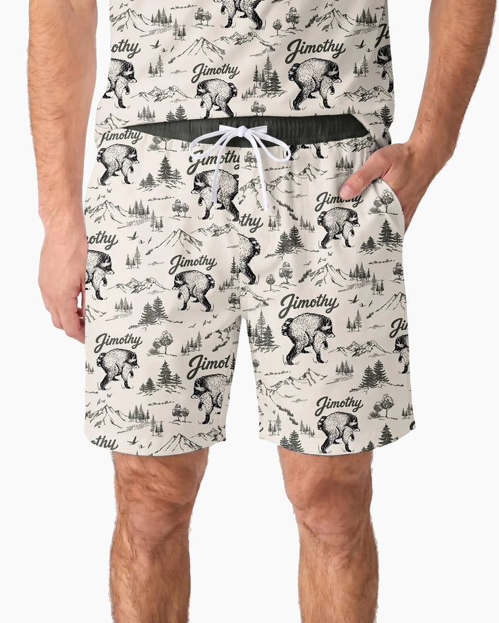 Vintage Jimothy Racoon Family Matching Bamboo Men Short Sleeve Short Pajama Set