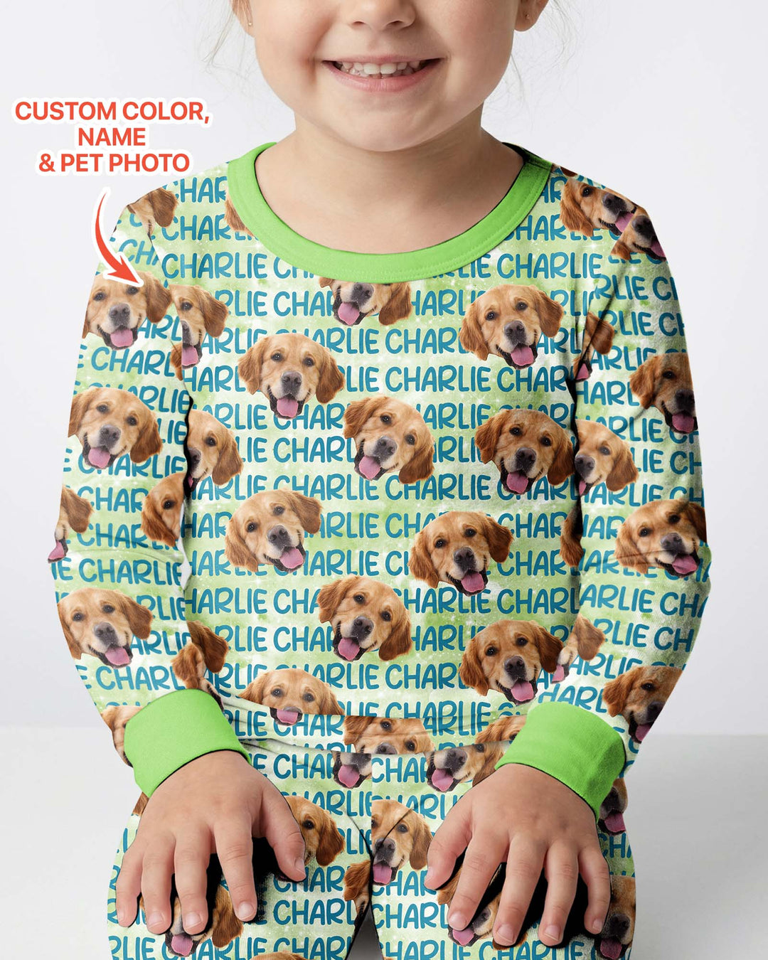 Custom Pet Photo With Name Watercolor Bamboo Two Piece Long Sleeve Pajama Set