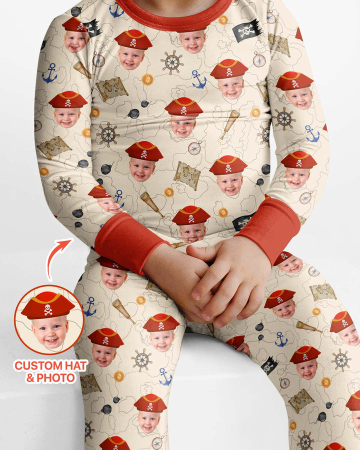 Custom Photo Treasure Map Adventures Family Matching Bamboo Two Piece Long Sleeve Pajama Set