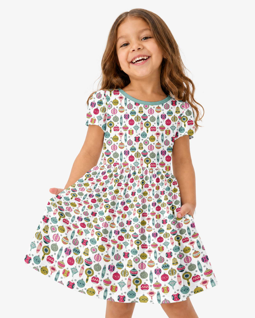 Tiny Christmas Ornaments Bamboo Twirl Dress