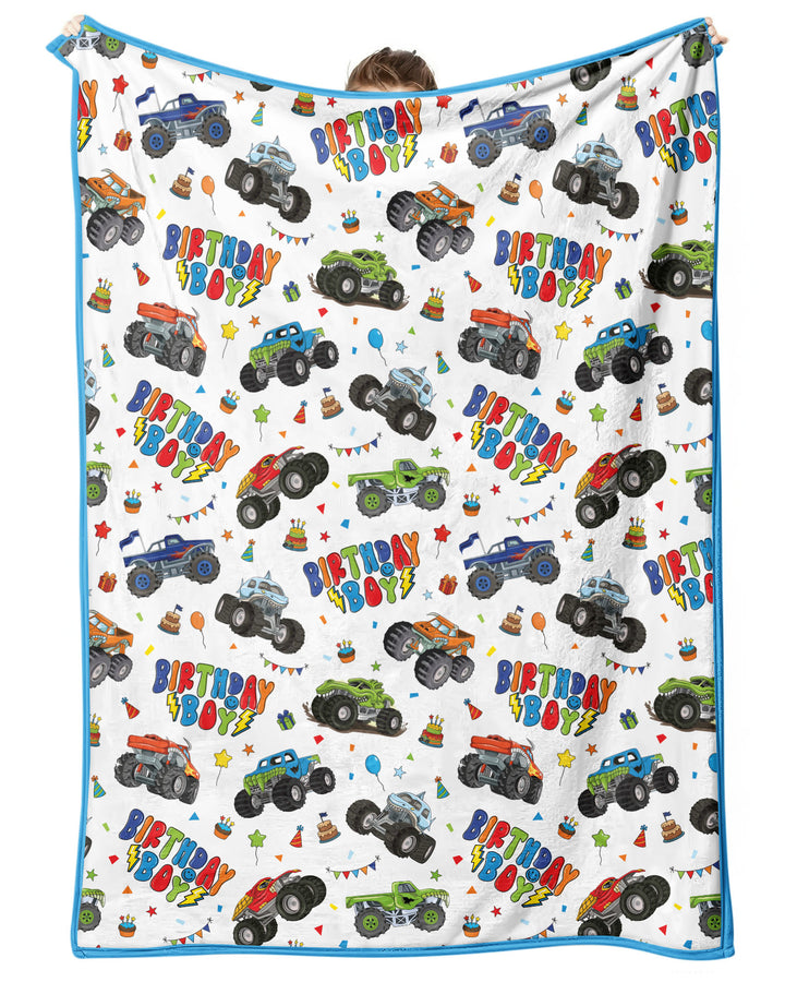 Monster Truck Birthday Boy Bamboo Blanket