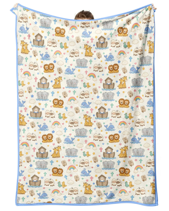 Noah's Ark Jesus Loves Me Bamboo Blanket