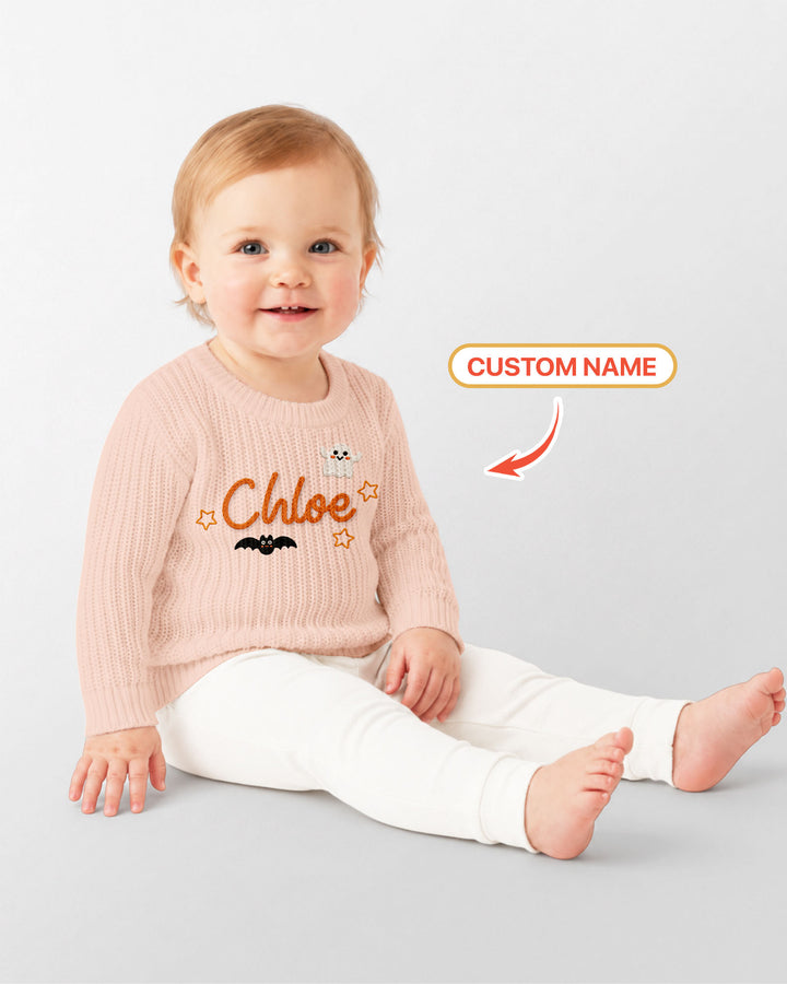 Happy Halloween Embroidered Baby Name Bamboo Knit Sweater Bubble