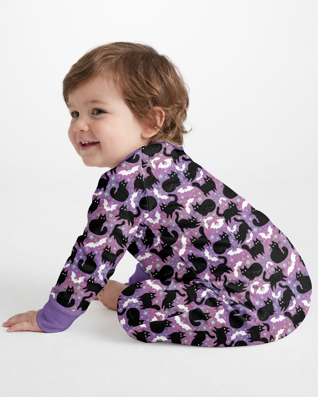 Spooky Black Cat Halloween Purple Bats Bamboo Convertible Zippy