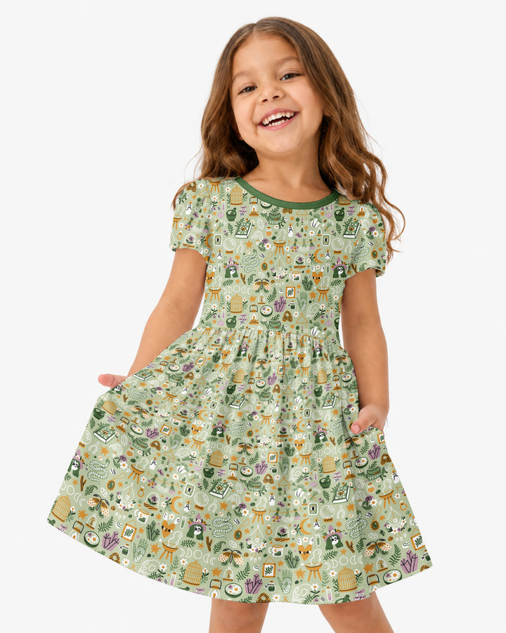 Boho Witchy Celestial Magic Floral Bamboo Twirl Dress