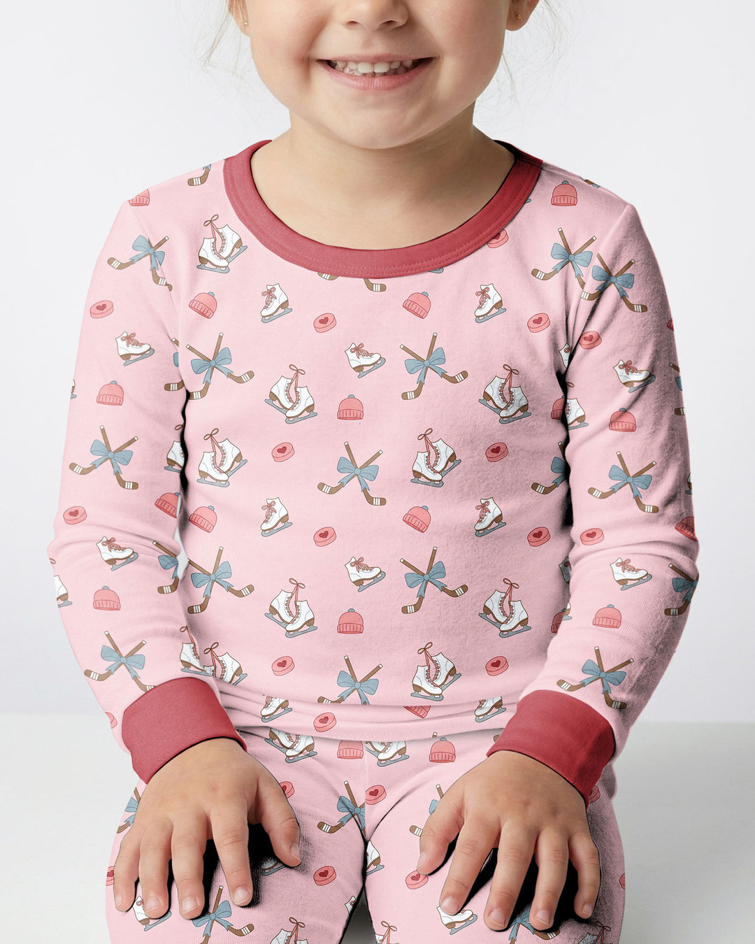 Girly Hockey Pink Bamboo Two Piece Long Sleeve Pajama Set