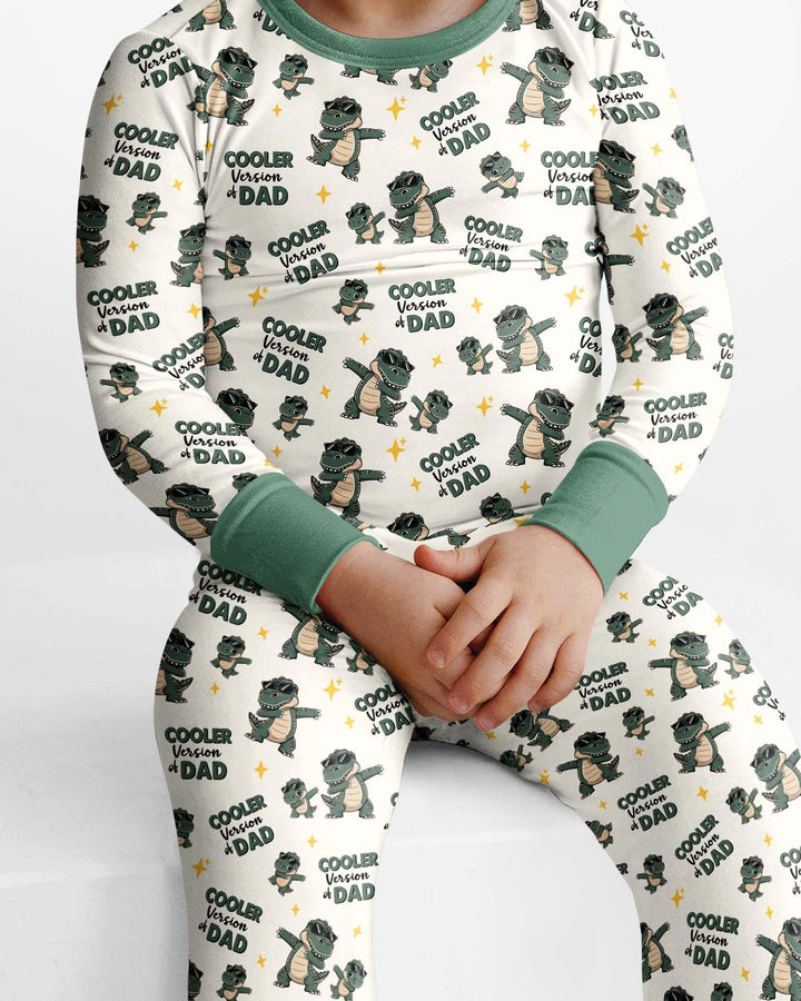 Cool Dino Daddy & Me Matching Bamboo Two Piece Long Sleeve Pajama Set
