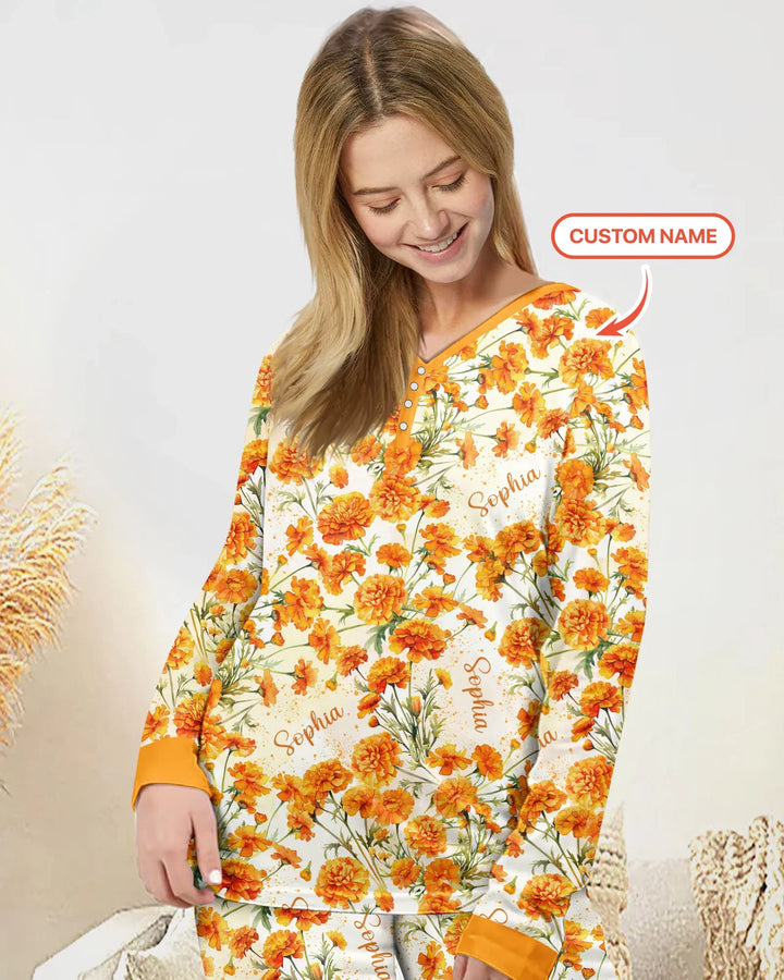 Benutzerdefinierter Name Geburtsmonatsblumen Bambus Damen Schlafanzug-Set