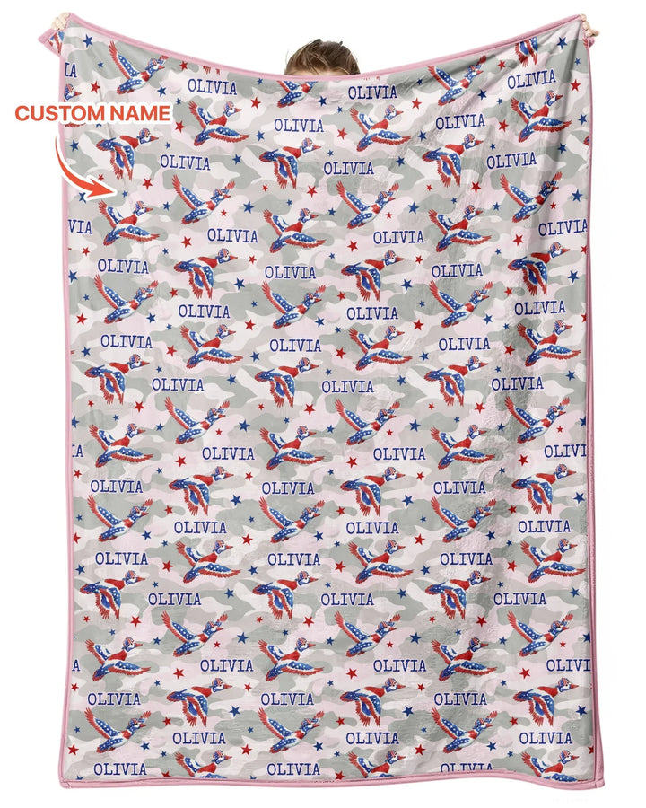 Custom Name America Mallard Duck Family Matching Bamboo Blanket