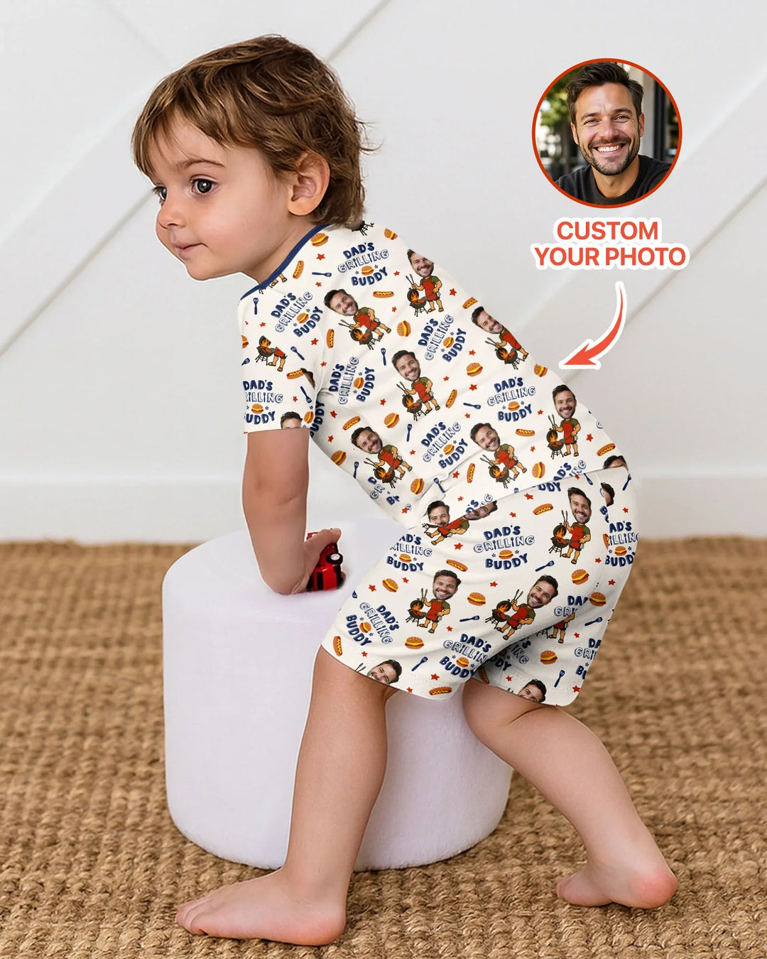 Custom Photo Dad's Grilling Buddy Family Matching Bamboo Two Piece Short Sleeve Shorts Pajama Set