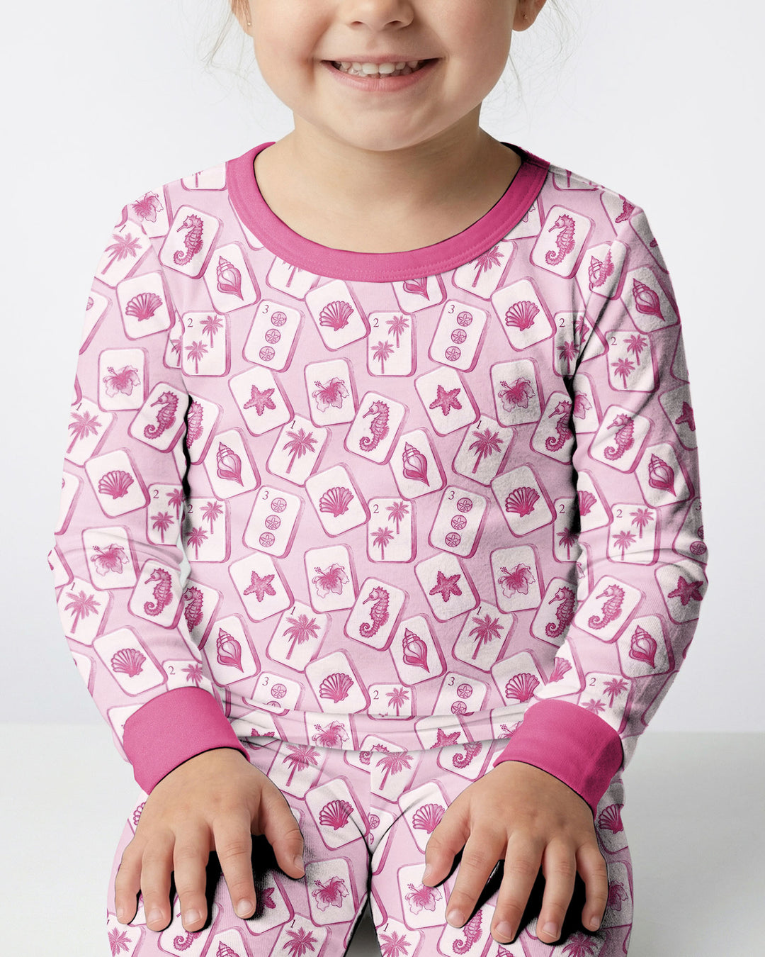 Coastal Mahjong Tiles Bamboo Two Piece Long Sleeve Pajama Set