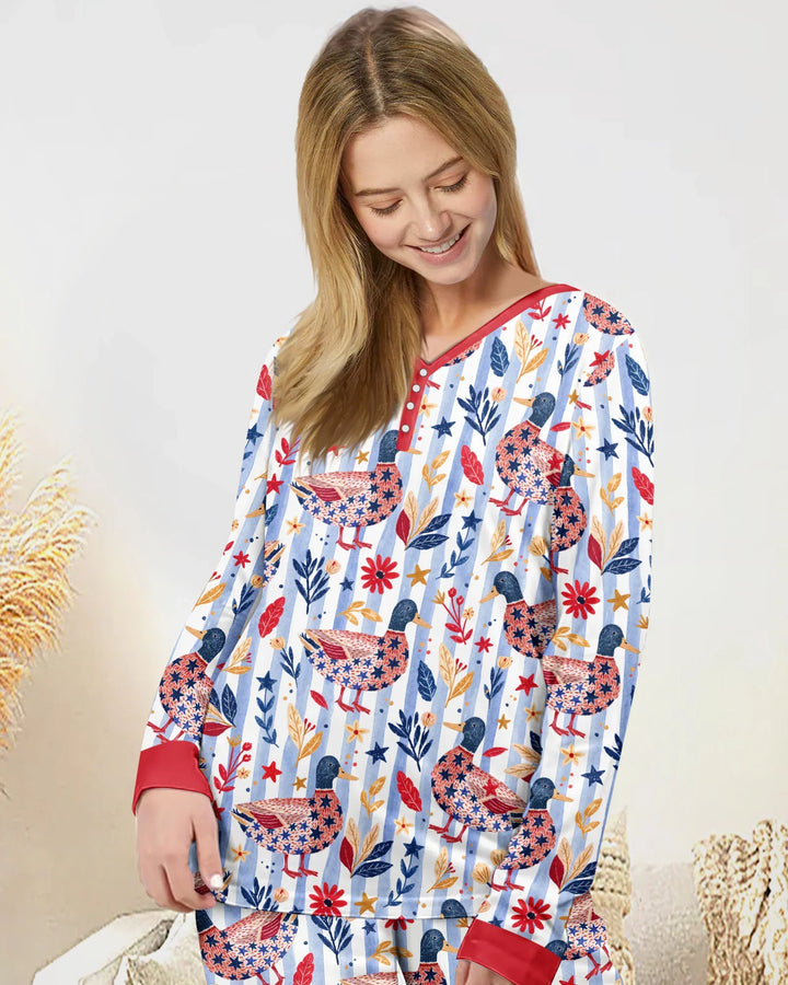 Patriotic Mallard Duck Bamboo Women Pajama Set
