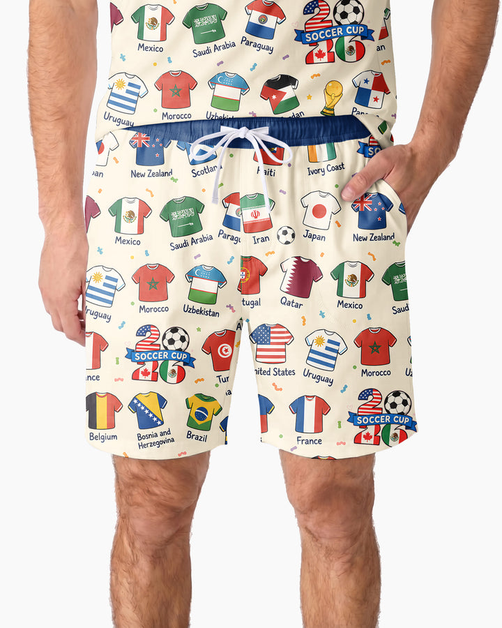 2026 Soccer World Jersey Flag Family Matching Bamboo Men Short Sleeve Short Pajama Set