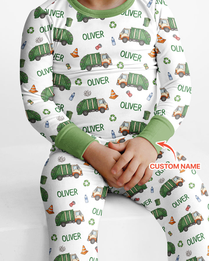 Custom Name Garbage Day Bamboo Two Piece Long Sleeve Pajama Set