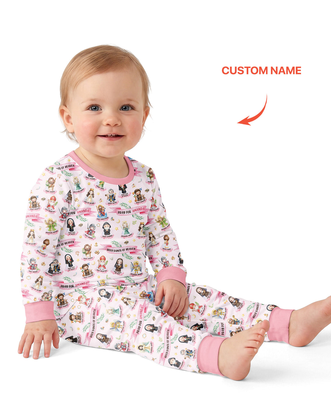 Santas y Santos del Cielo Juego de Pijama de Dos Piezas de Bambú de Manga Larga con Nombre Personalizado