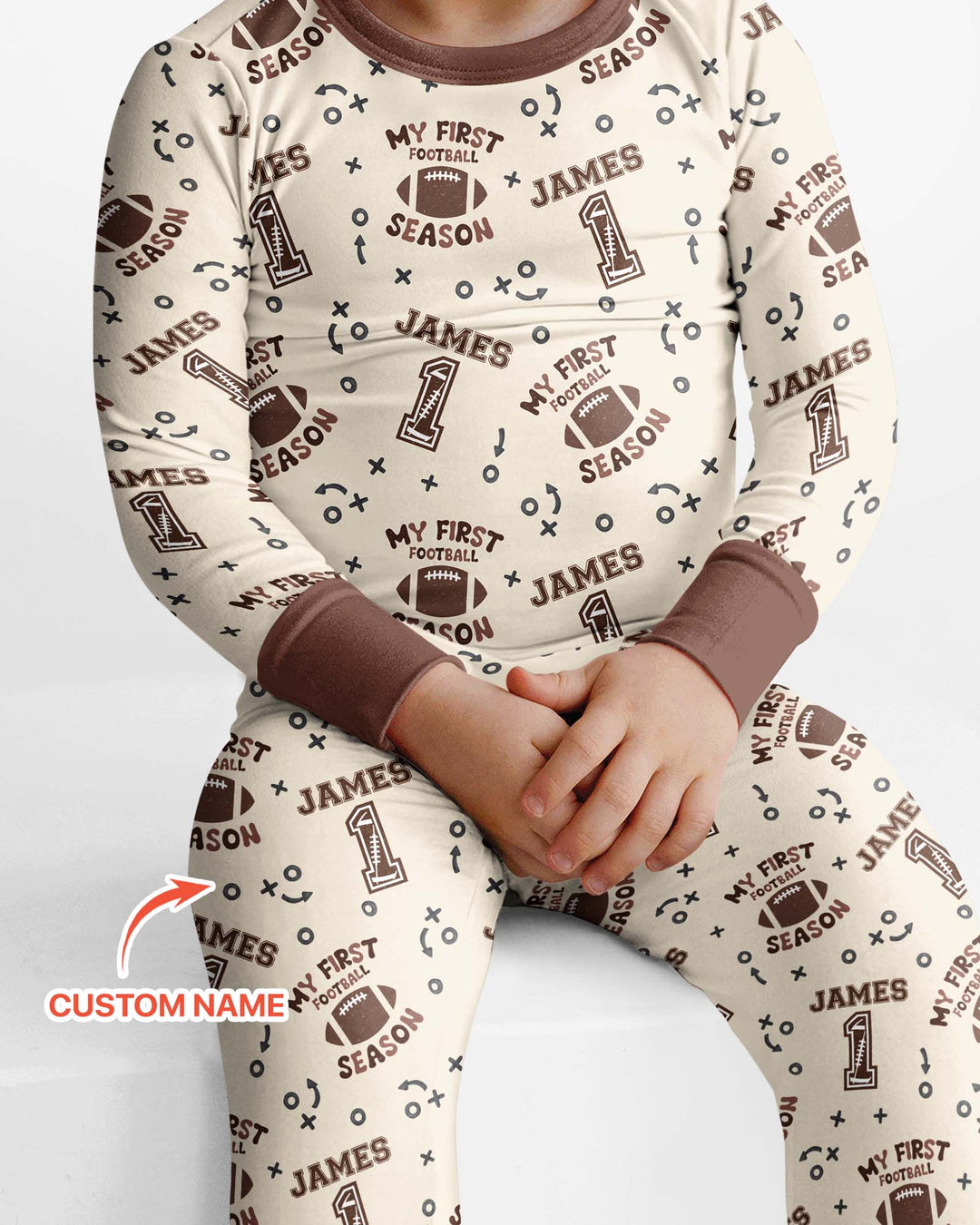 Custom Name My First Football Season Bamboo Two Piece Long Sleeve Pajama Set