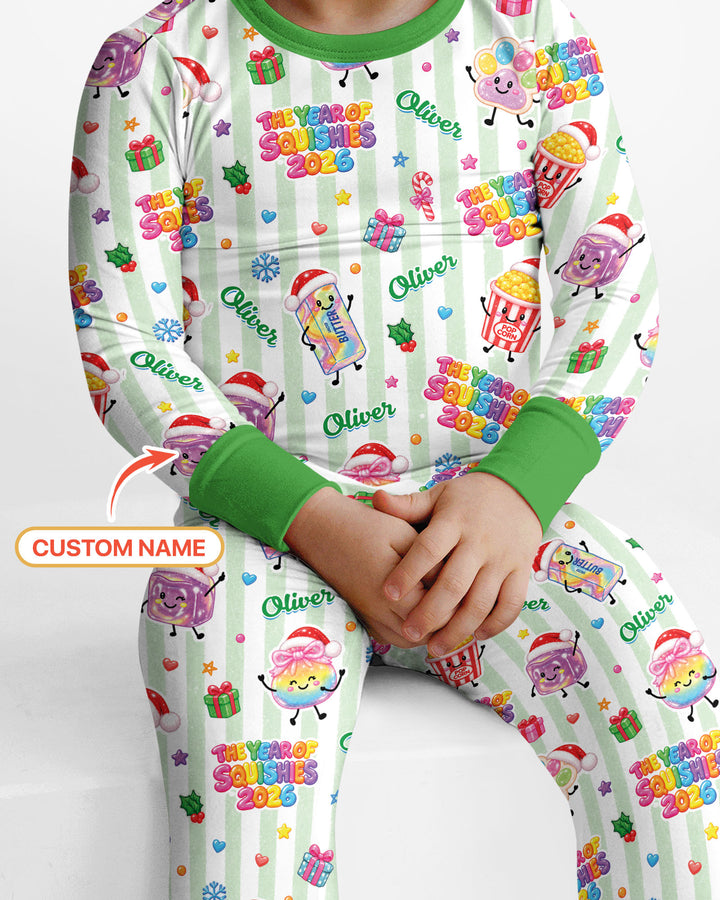 Custom Name The Year of Squishies 2026 Bamboo Two Piece Long Sleeve Pajama Set