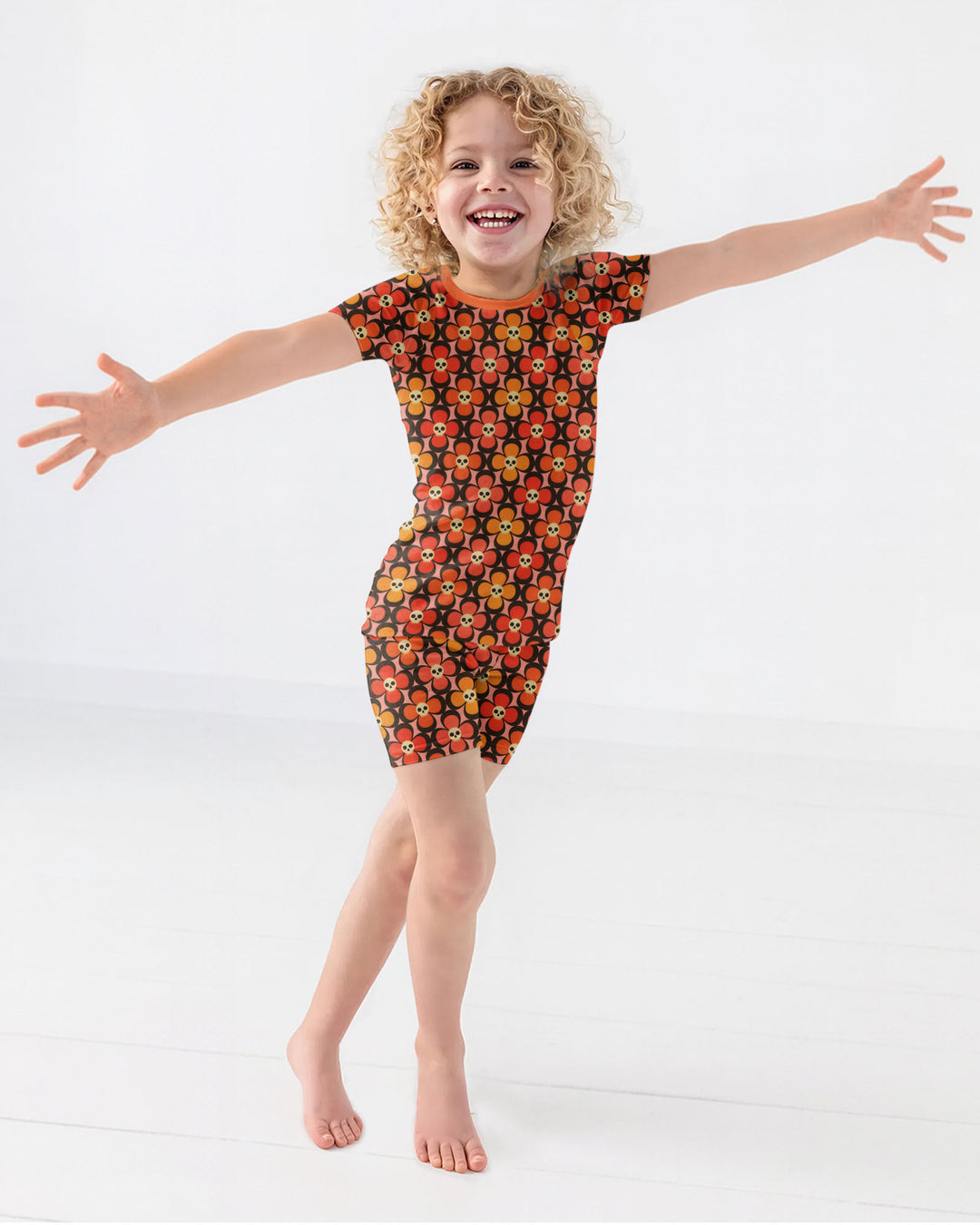 Retro Skull Flower Halloween Bamboo Two Piece Short Sleeve Shorts Pajama Set