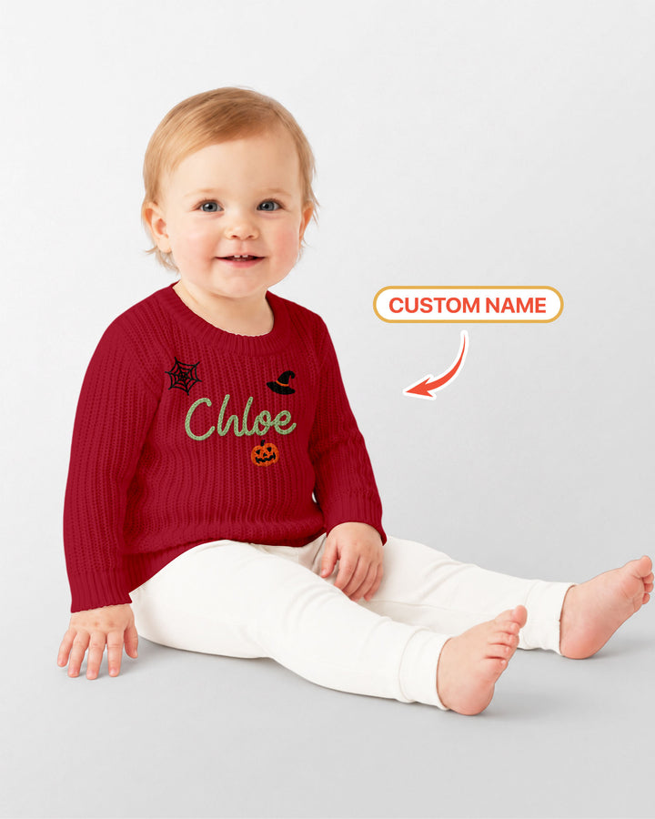 Happy Halloween Embroidered Baby Name Bamboo Knit Sweater Bubble