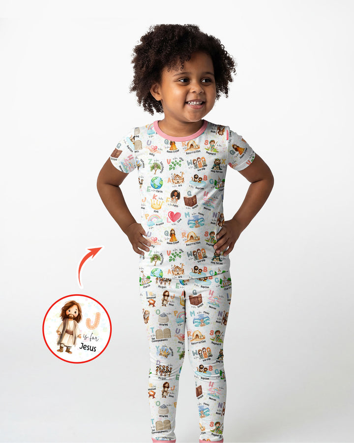 Bible ABC Alphabet Bamboo Two Piece Short Sleeve Pajama Set