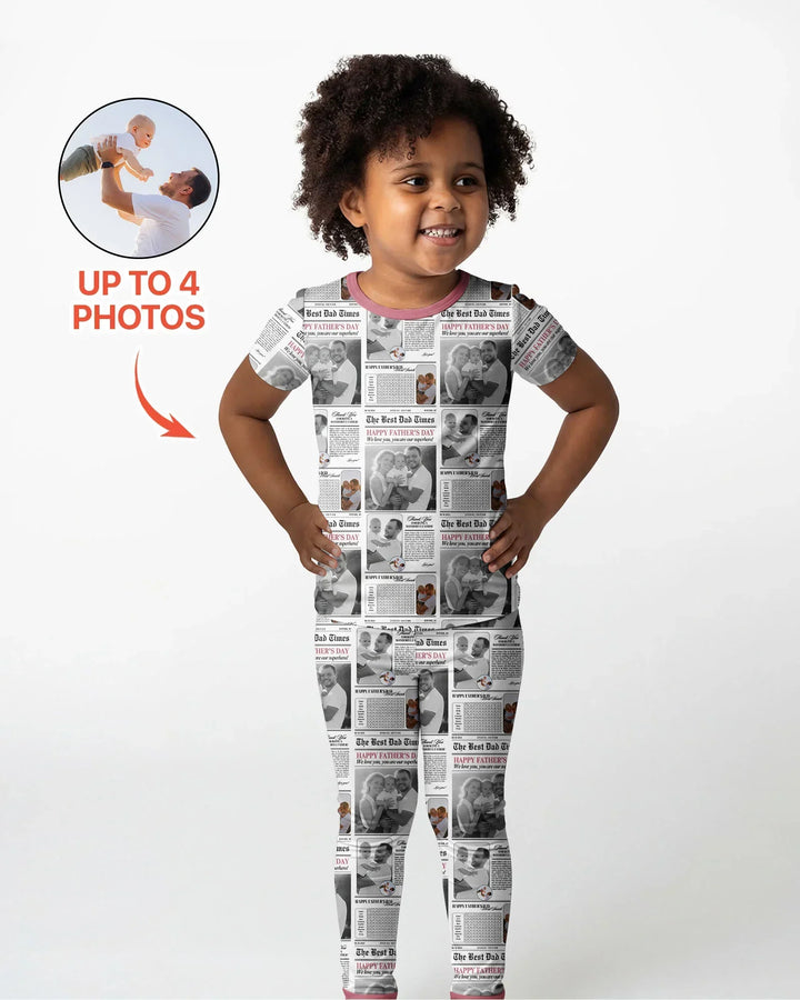 Custom Photo The Best Dad Times Bamboo Two Piece Short Sleeve Pajama Set