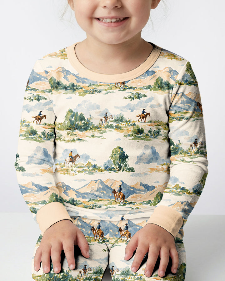 Western Cowboy Landscape Bamboo Two Piece Long Sleeve Pajama Set