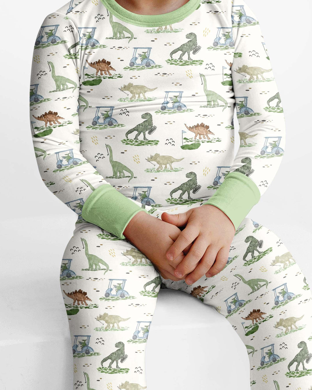 Dinos On The Green Daddy & Me Matching Bamboo Two Piece Long Sleeve Pajama Set