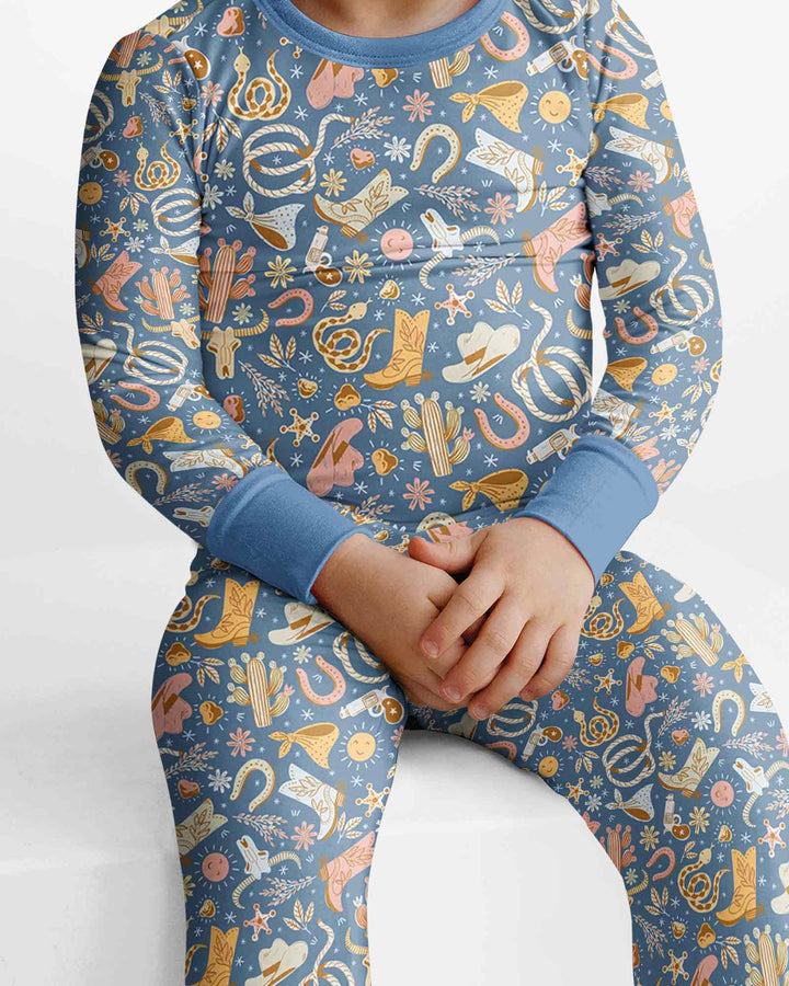 Doodly Cowboy Bamboo Two Piece Long Sleeve Pajama Set