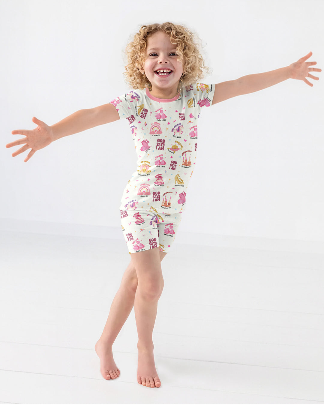 God Says I Am Girl Bamboo Two Piece Short Sleeve Shorts Pajama Set