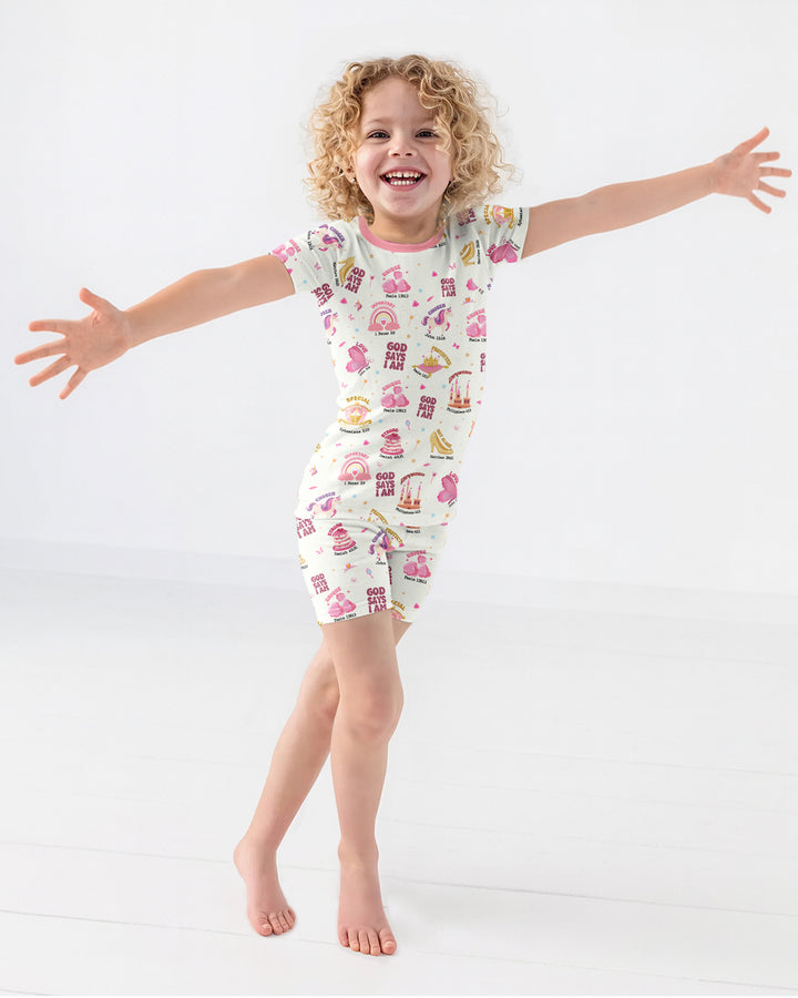 God Says I Am Girl Bamboo Two Piece Short Sleeve Shorts Pajama Set