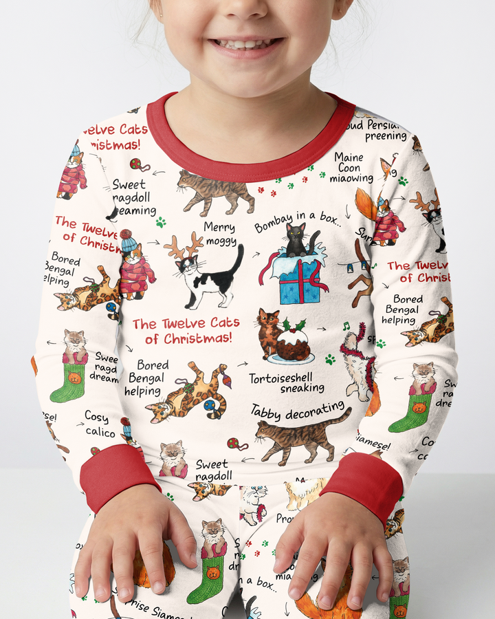 The 12 Cats of Christmas Bamboo Two Piece Long Sleeve Pajama Set