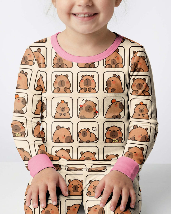 Cute Capy Faces Bamboo Two Piece Long Sleeve Pajama Set