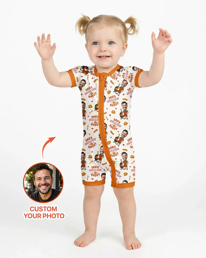 Custom Photo Dad's Grilling Buddy Family Matching Bamboo Shorty Zippy