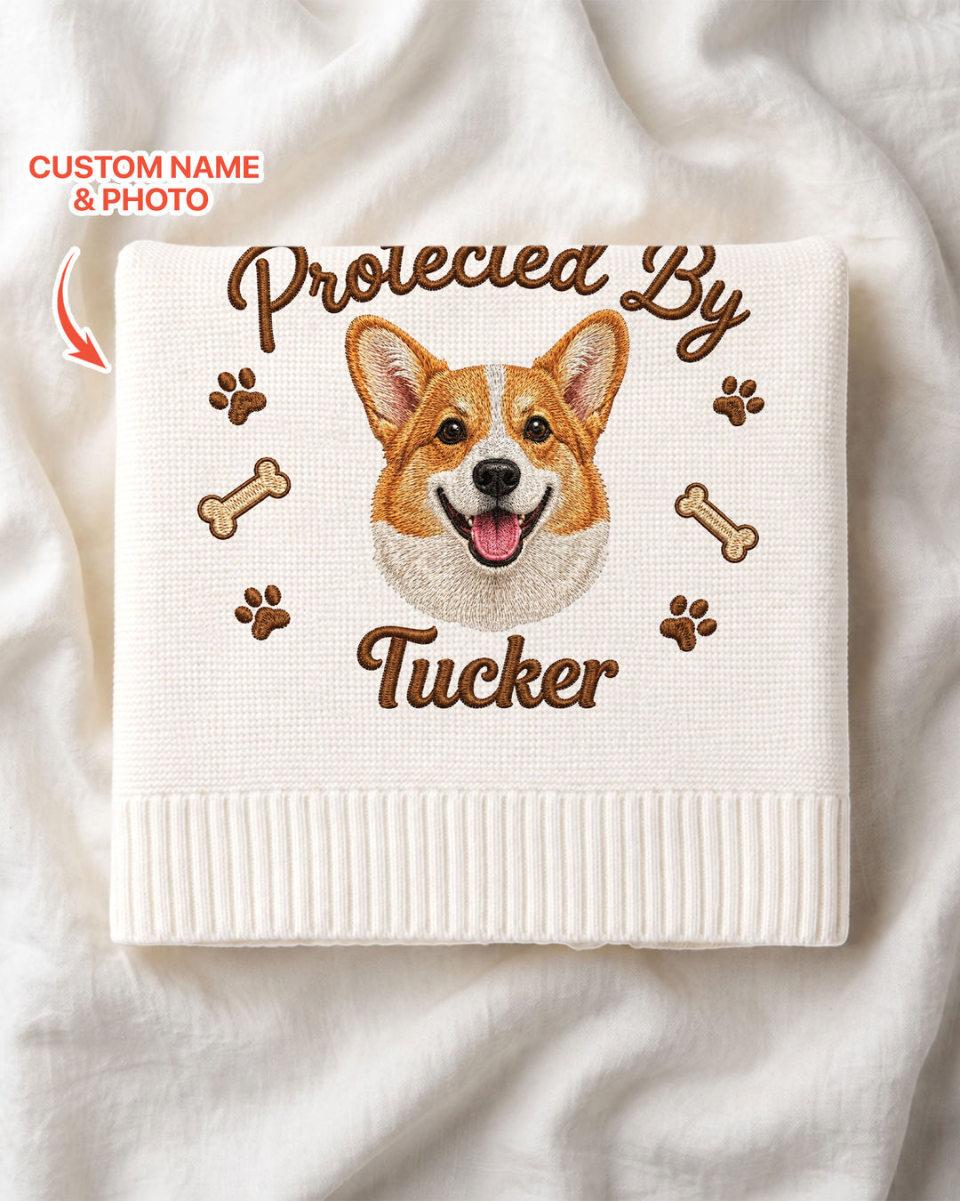 Protected By Dog Embroidered Baby Cotton Blanket